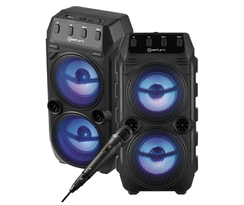 2 x Amplify Elixir Series Dual 3 inch Bluetooth Speaker with 1 x Wired Microphone