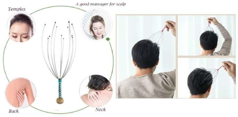 Casey 12 Fingers Head And Scalp Hand Held Manual Massager Blue