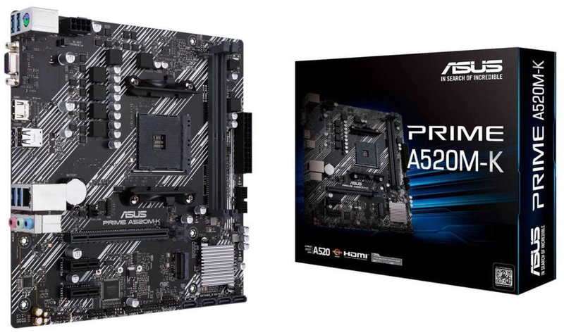 ASUS PRIME A520M-K AMD A520 (Ryzen AM4) micro ATX motherboard with M.2 support 1 Gb Ethernet HDMI...