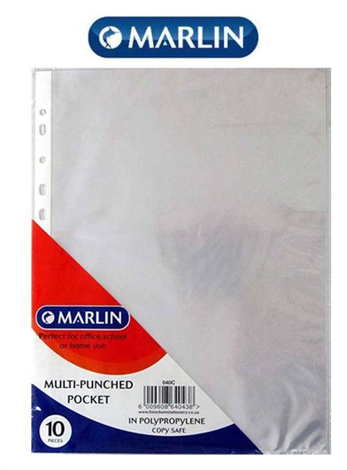Marlin A4 File Pockets Sleeves 10&#039;s, Retail Packaging, No Warranty