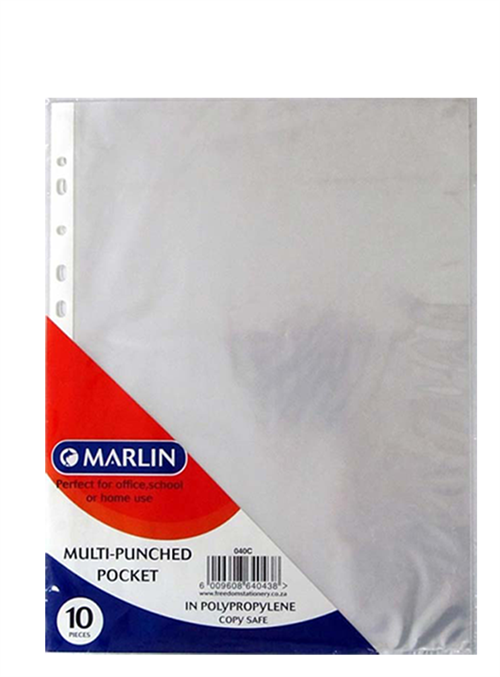 Marlin A4 File Pockets Sleeves 10&#039;s, Retail Packaging, No Warranty