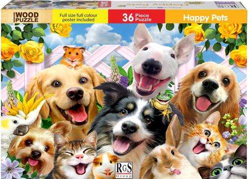 RGS 36 Piece A4 Wooden Puzzle Happy Pets-Interlocking Pieces 210 x 297mm, Each Puzzle Contains A ...