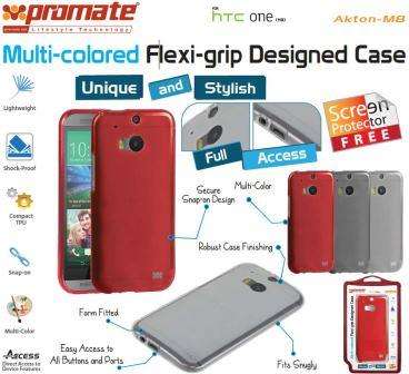 Promate Akton-M8 Multi-colored flexi-grip designed case for HTC One M8 Colour:Red, Retail Box , 1...