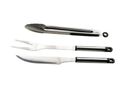 Alva 3piece Stainless Steel BBQ Tool Set - 39cm tongs with silicone grip, locking mechanism &amp;...
