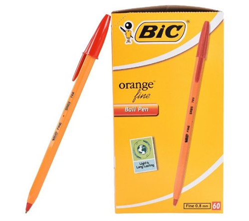 Bic Orange Fine Point Red Ballpoint Pens - Fine point: 0.8mm line width 0.3mm, Cap and plug colou...