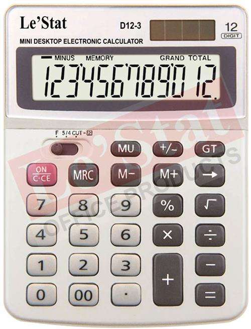 LeStat D12 Mini Desktop calculator -12-Digit LCD screen, Dual power, Delete Function, Plastic key, M