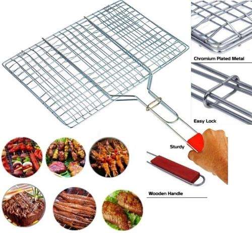 Casey Faza BBQ Rectangular Stainless Steel Medium Hand Griller 38cm Grid