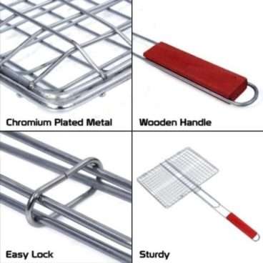 Casey Faza BBQ Rectangular Stainless Steel Medium Hand Griller 34cm Grid