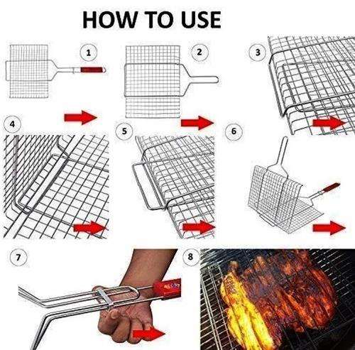 Casey Faza BBQ Rectangular Stainless Steel Medium Hand Griller 34cm Grid