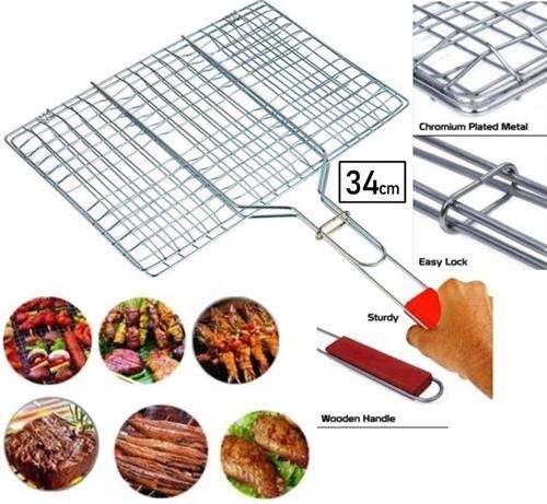 Casey Faza BBQ Rectangular Stainless Steel Medium Hand Griller 34cm Grid