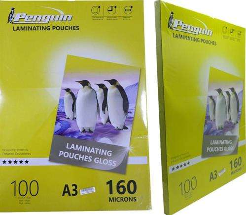 Penguin A3 Laminating Gloss Pouches 100pcs Pack 160 Microns