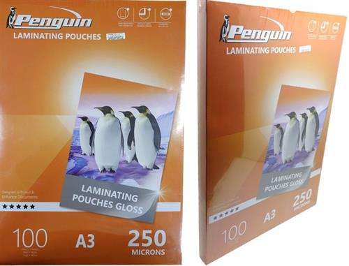 Penguin A3 Laminating Gloss Pouches 100pcs Pack 250 Microns