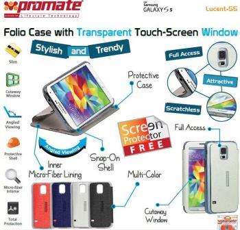Promate Lucent S5 Bookcover with T-Screen Window Colour: Red, Retail Box , 1 Year Warranty