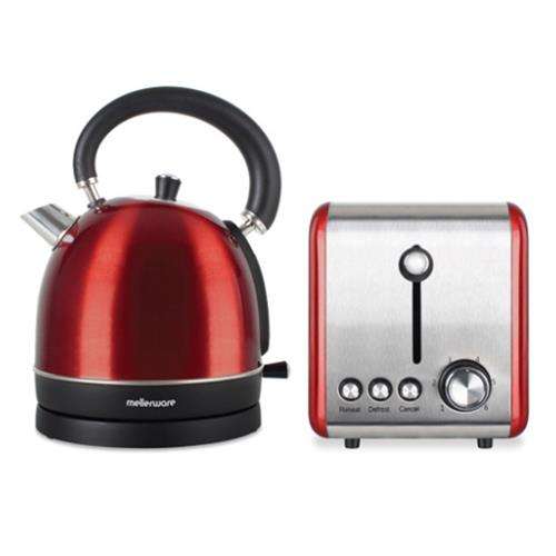 Mellerware Stainless Steel Red Toaster and Kettle Combo Set - The classic designed vibrant Red br...