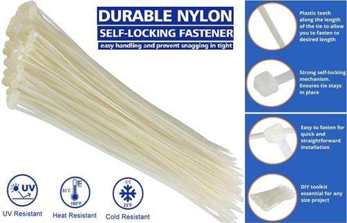 Noble Nylon Cable Ties 4.8 x 200mm Pack of 100 White