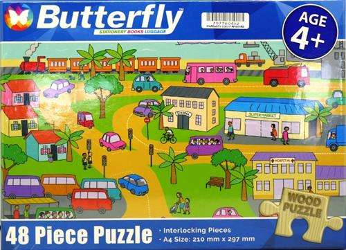 Butterfly 48 Piece A4 Wooden Puzzle Transport -Interlocking Pieces 210 x 297mm, Each Puzzle Conta...