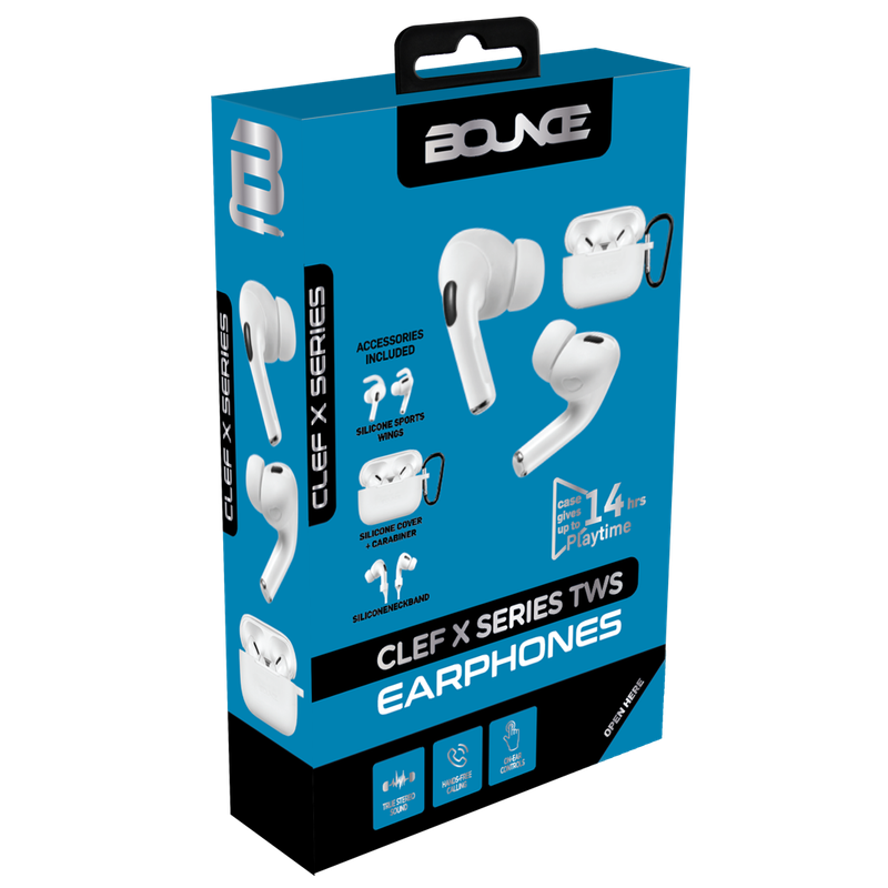 Bounce Clef X True Wireless Earphones + Silicone Accessories - White