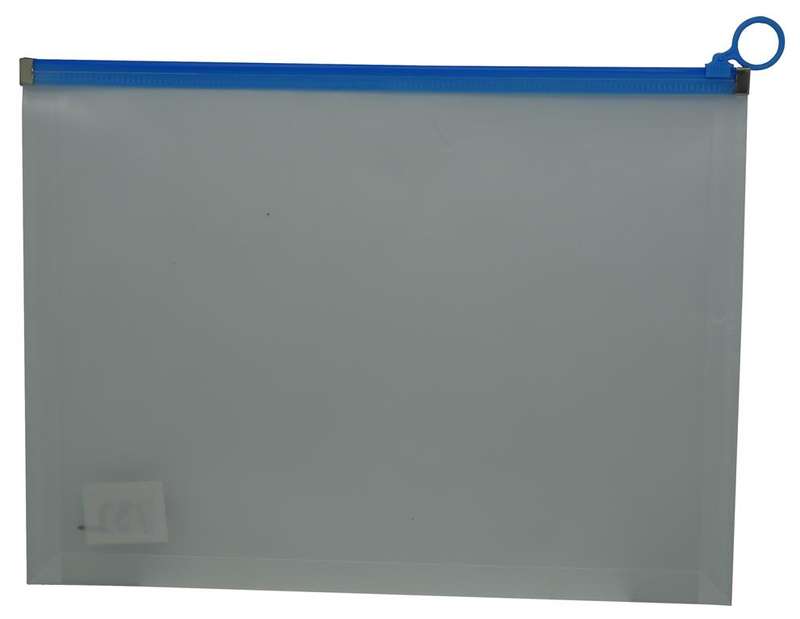 Brainware A4 Clear Carry Folder With Blue Easy Slide Zip
