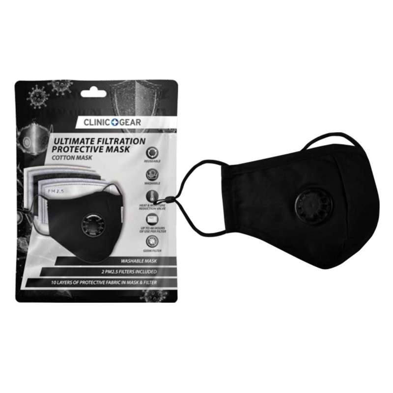 Clinic Gear Washable Protective Mask with filter - Black
