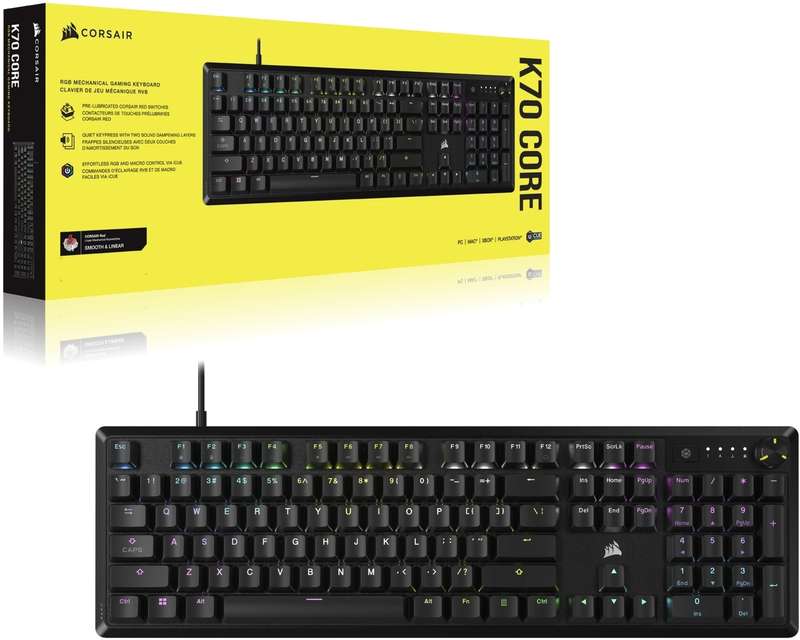 Corsair K70 Core RGB Mechanical Gaming Keyboard - Corsair Red Linear Switches