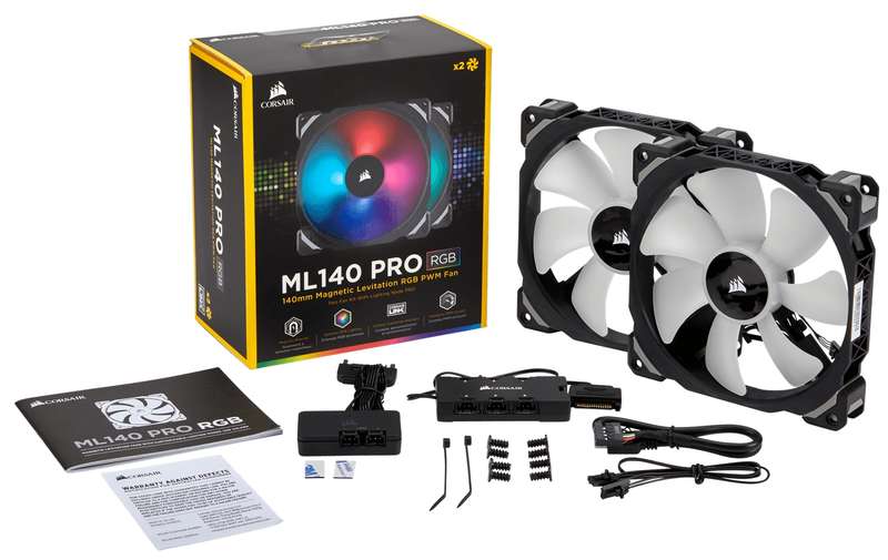 Corsair ML140 PRO RGB LED 140MM PWM Premium Magnetic Levitation Fan Dual Fan Pack with Lighting N...