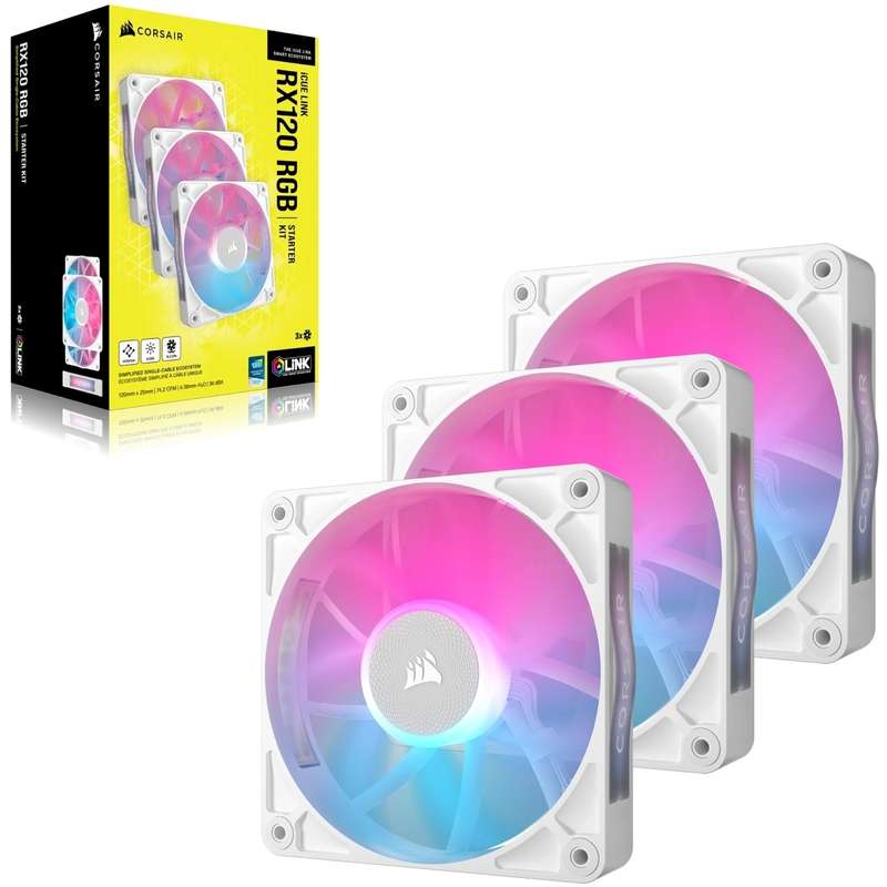 Corsair iCUE Link RX120 RGB 120mm PWM fan Triple starter kit - White