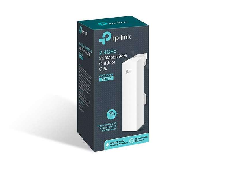 TP-Link CPE210 2.4GHz 300Mbps 9dBi Outdoor CPE 300 Mbit/s Power over Ethernet (PoE) White - CPE210