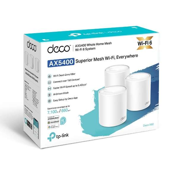 TP-Link Deco X60(3-Pack) AX3000 Whole-Home Mesh Wi-Fi 6 System(Tri-Band)