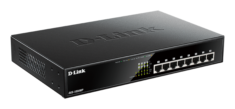 D-Link 8-Ports 10/100/1000Mbps Unmanaged Gigabit Switch (Metal Case; 8 x POE ports)
