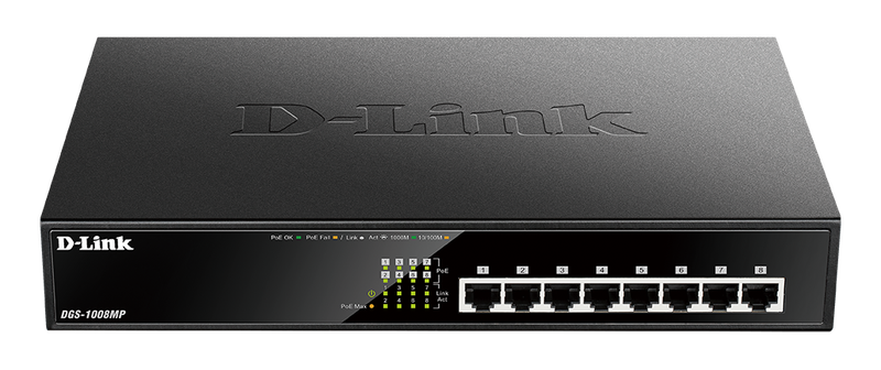 D-Link 8-Ports 10/100/1000Mbps Unmanaged Gigabit Switch (Metal Case; 8 x POE ports)