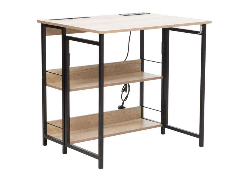 Everfurn Viron Folding Desk with x2 prong plugs and x2USB Charging Ports