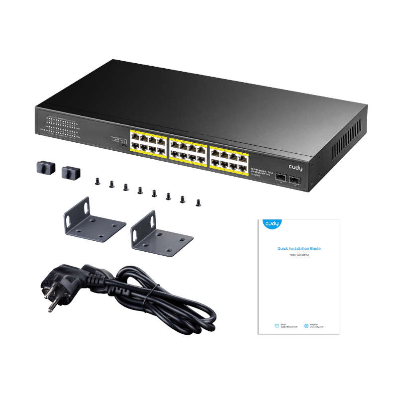 Cudy 24-Port BASE-T Gigabit|2-Port Gbe BASE-X SFP|PoE+ 200W Differential Mode 2KV, ESD 15KV, 300W...