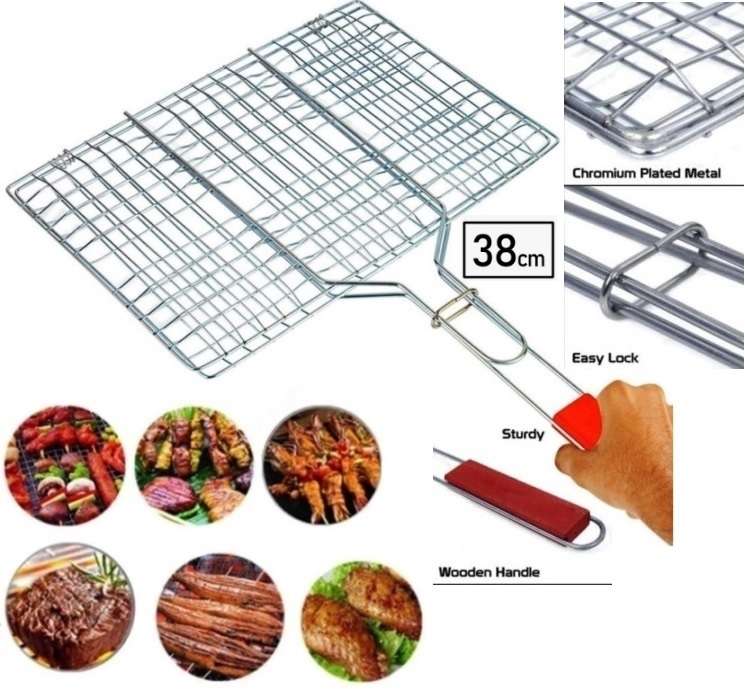 Casey Faza BBQ Rectangular Stainless Steel Medium Hand Griller 38cm Grid