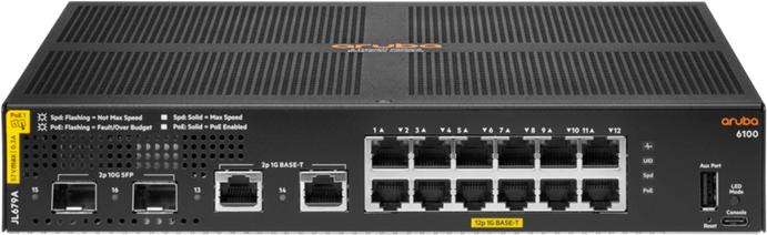 HP Aruba 6100 12 Port Gigabit and 2x SFP and 2x 1GbE Ports Switch