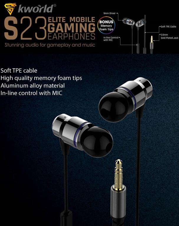 Kworld KW-S23 In-Ear Elite Mobile Gaming Earphones Stereo Silicone Earbuds