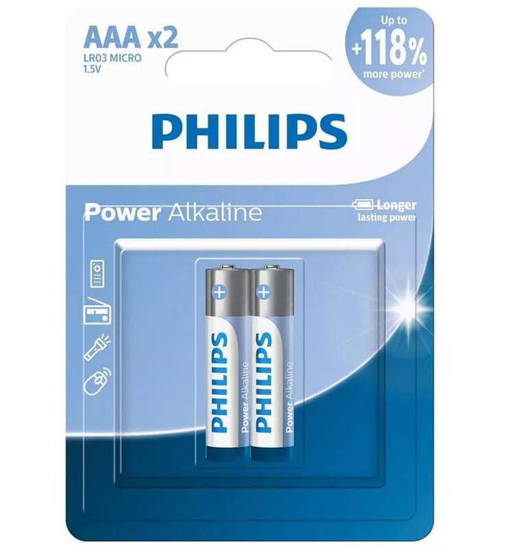 Philips Power Alkaline Battery 2 Pack - LR03P2B/40
