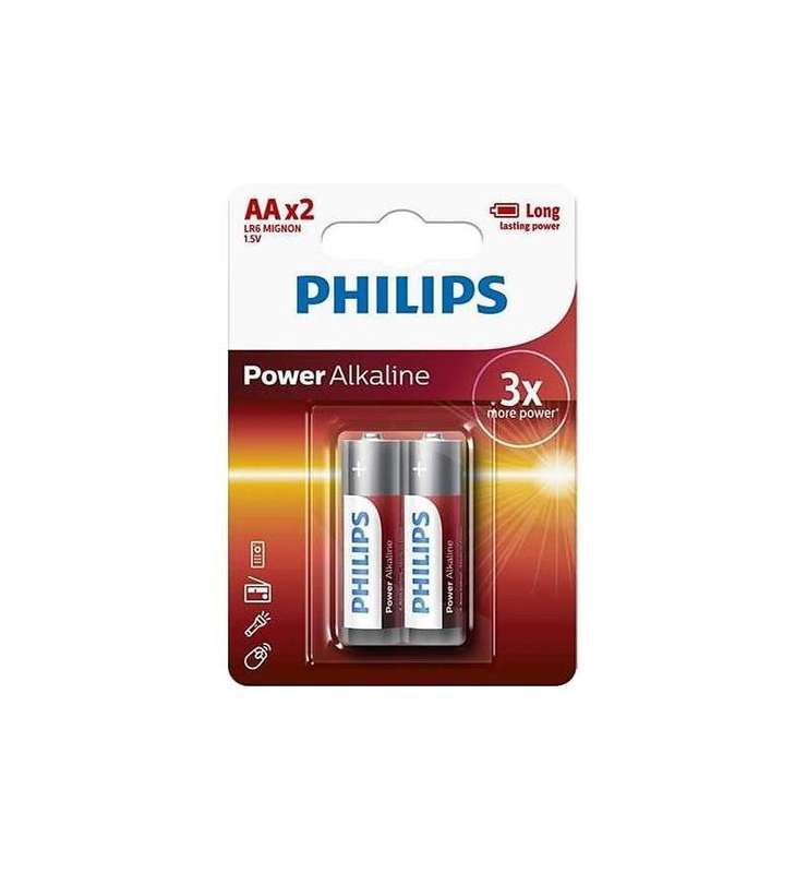 Philips Power Alkaline Battery AA 2 Pack - LR6P2B/40