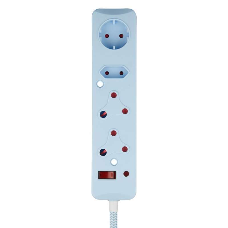 SWITCHED 4 Way Medium Surge Protected Multiplug 0.5M Braided Cord Blue