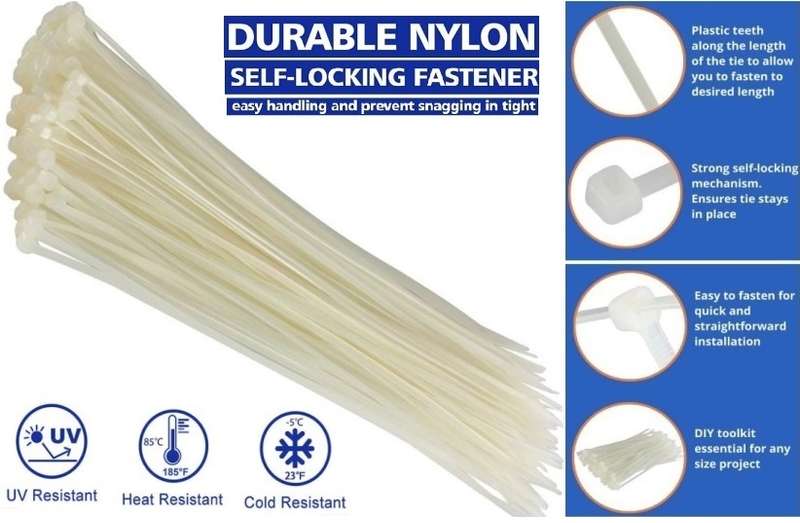 Noble Nylon Cable Ties 4.8 x 200mm Pack of 100 White