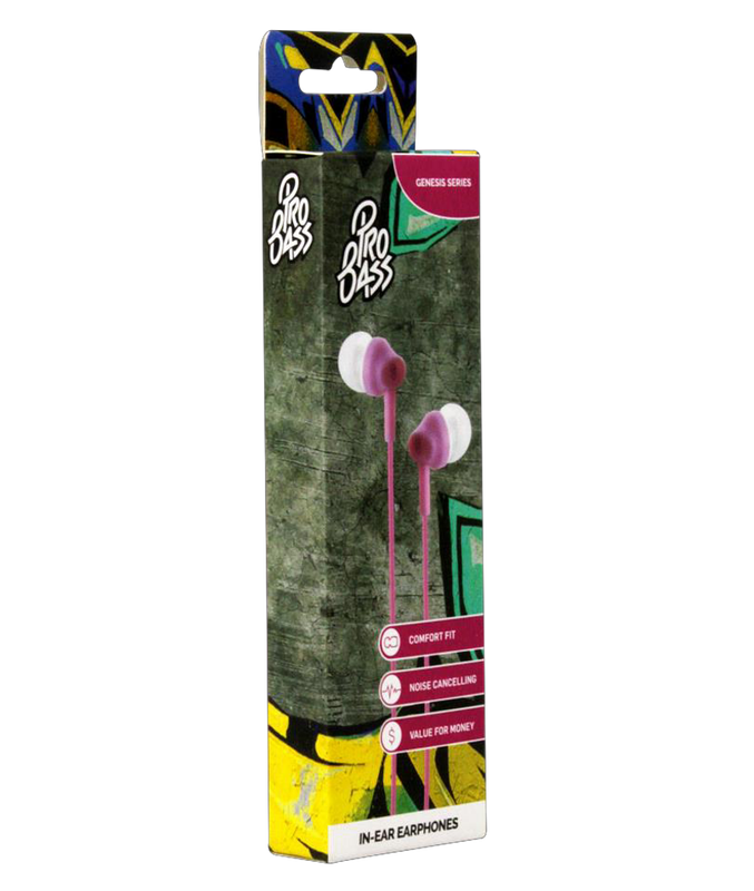Pro Bass Genesis series Packaged Aux earphone No Microphone Pink