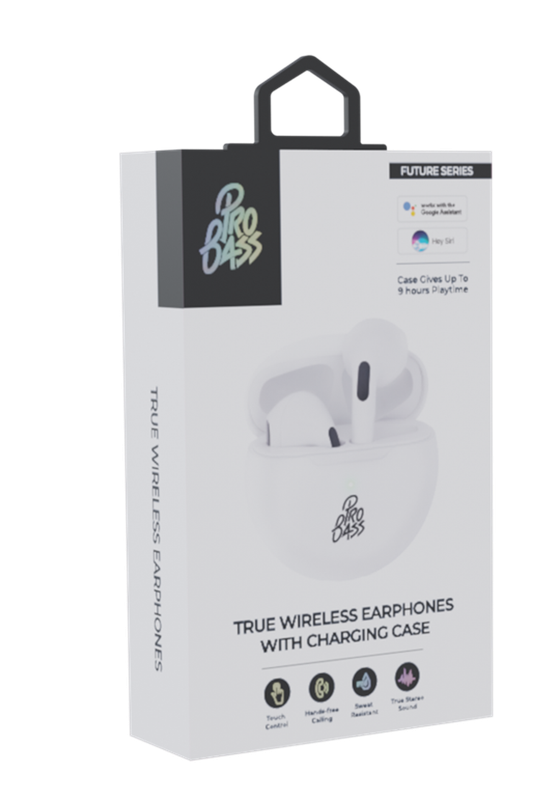 Pro Bass Future Series True Wireless Earphones with Charging Case - White