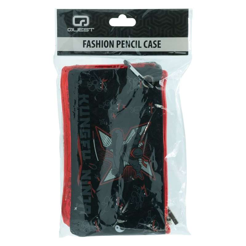 Quest 3 piece Pencil Case Set Ninja Black and Red