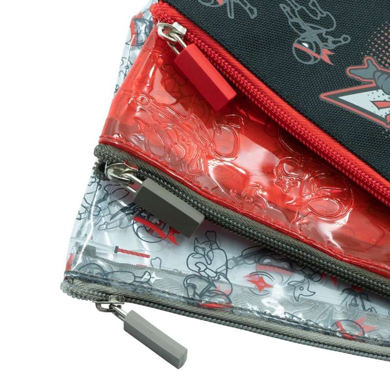 Quest 3 piece Pencil Case Set Ninja Black and Red