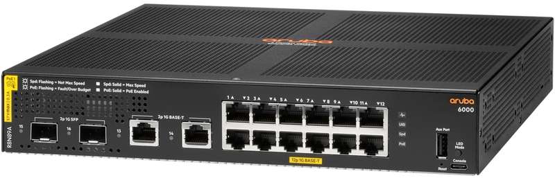 HP Aruba 6000 12x Gigabit Class4 PoE and 2x Gigabit &amp; 2x SFP Port 139W