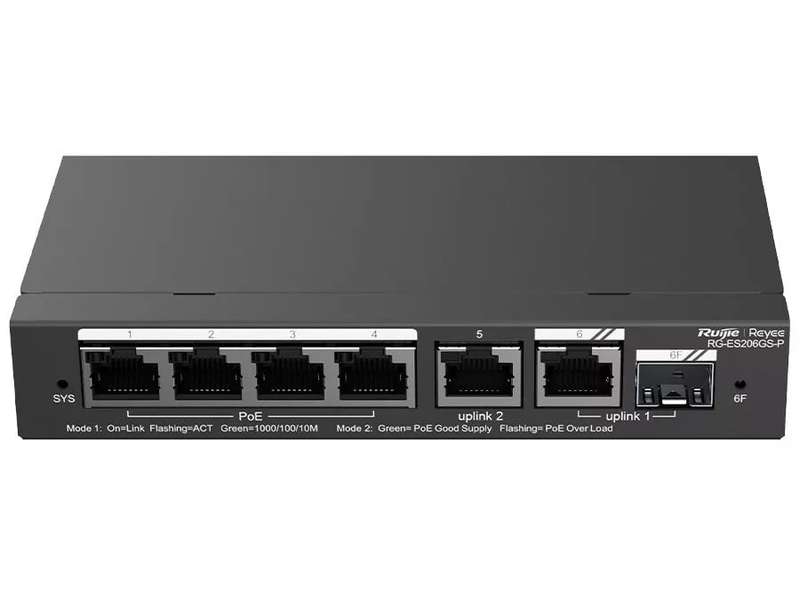 Reyee 6 Port Gigabit with 4 PoE 54W 1SFP Combo Port Smart Managed Switch | RG-ES206GS-P