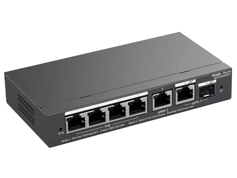 Reyee 6 Port Gigabit with 4 PoE 54W 1SFP Combo Port Smart Managed Switch | RG-ES206GS-P