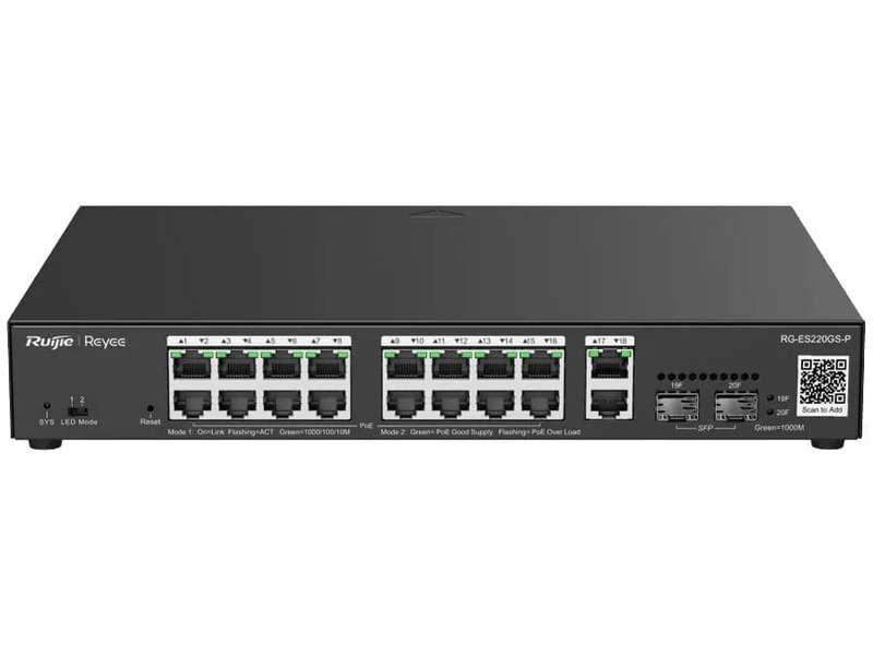 Reyee 18 Port Gigabit with 16 PoE 250W 2SFP Smart Managed Switch | RG-ES220GS-P