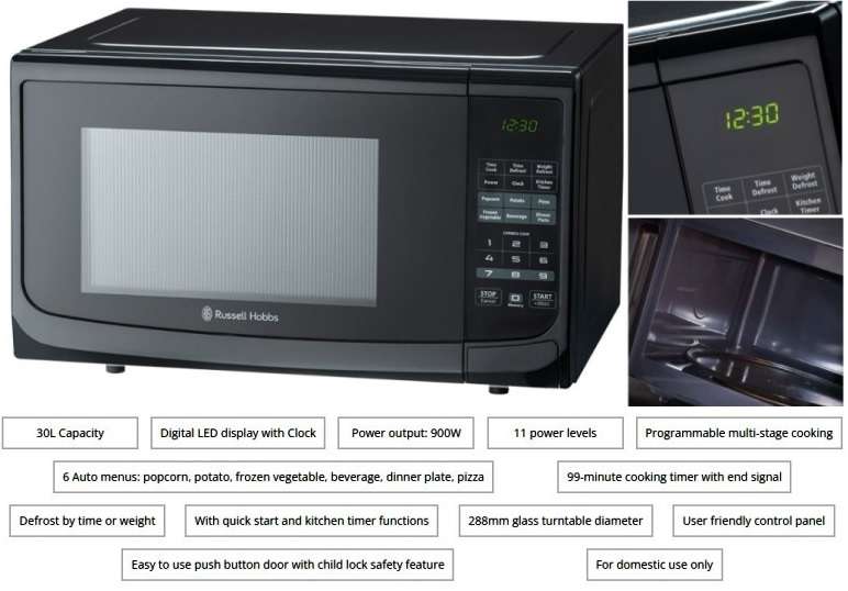 Russell Hobbs 30 Litre Electronic Microwave Oven Black