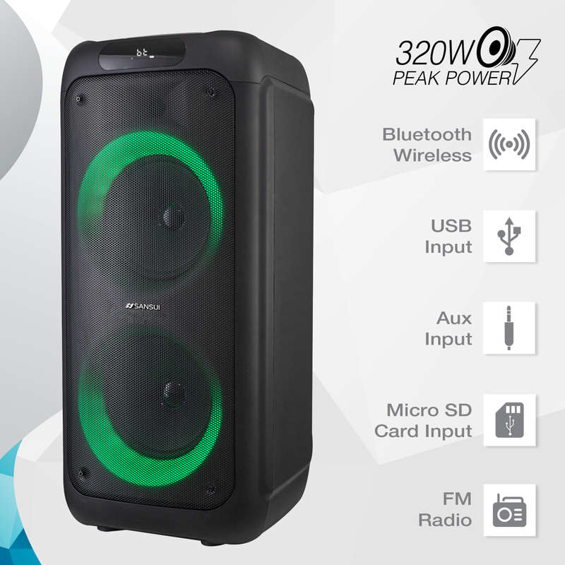 Sansui SNP80 8-Inch Party Speaker - Powerful Sound in a Compact Design Black