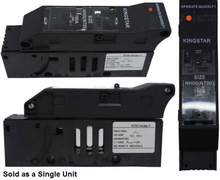 Solarix NT00 Rail Mount 1 Pole 160A DC Fuse Holder Sold as A Single Unit